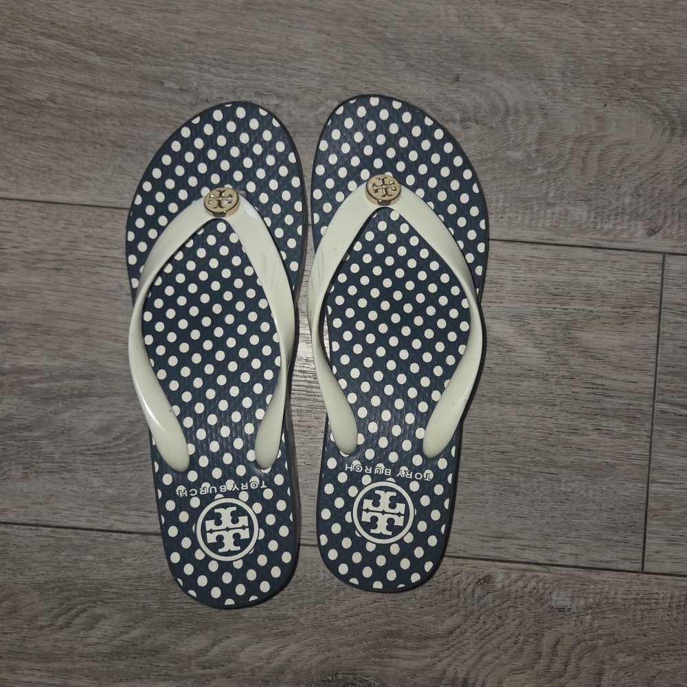 Tory Burch Navy Polka Dot Flip Flops